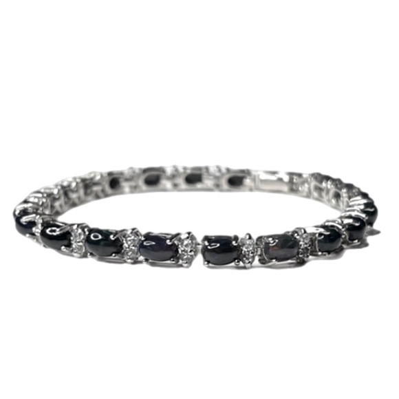 Black Opal and Aquamarine Tennis Bracelet - Picture 2 of 2